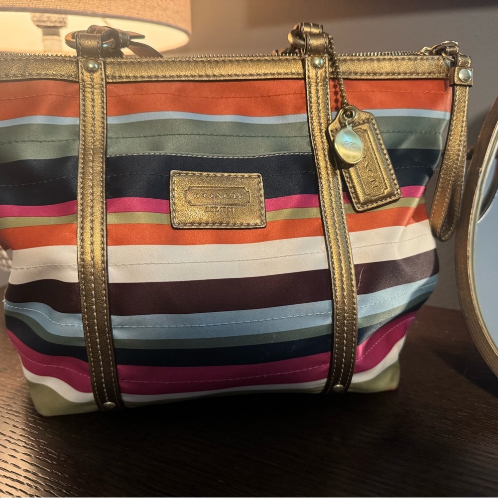 Coach Multicolor Striped Legacy Tote with Gold Accents - Picture 2 of 7